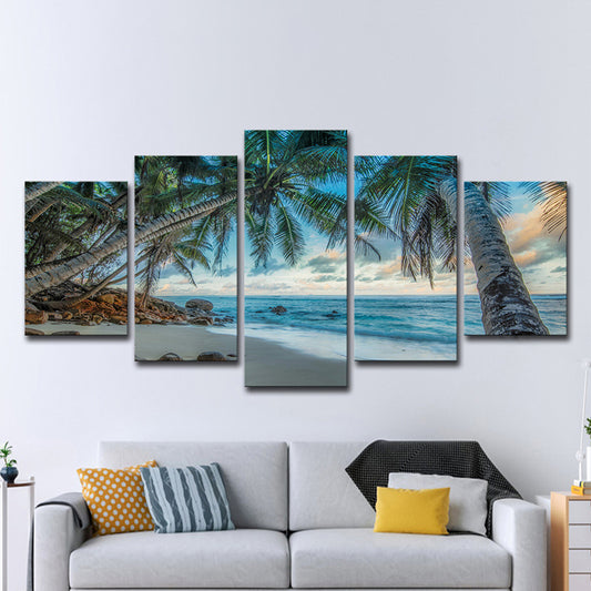 Tropix Beach Coconut Trees Canvas Wall Art Blue Multi-Piece Wall Decor for Sitting Room Clearhalo 'Art Gallery' 'Canvas Art' 'Contemporary Art Gallery' 'Modern' Arts' 1600528