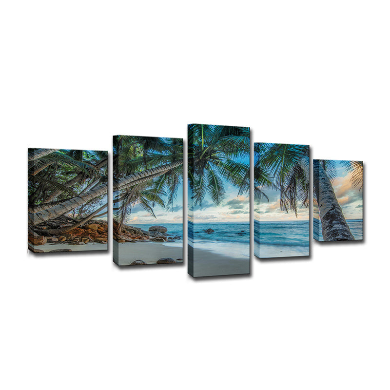 Tropix Beach Coconut Trees Canvas Wall Art Blue Multi-Piece Wall Decor for Sitting Room Clearhalo 'Art Gallery' 'Canvas Art' 'Contemporary Art Gallery' 'Modern' Arts' 1600529