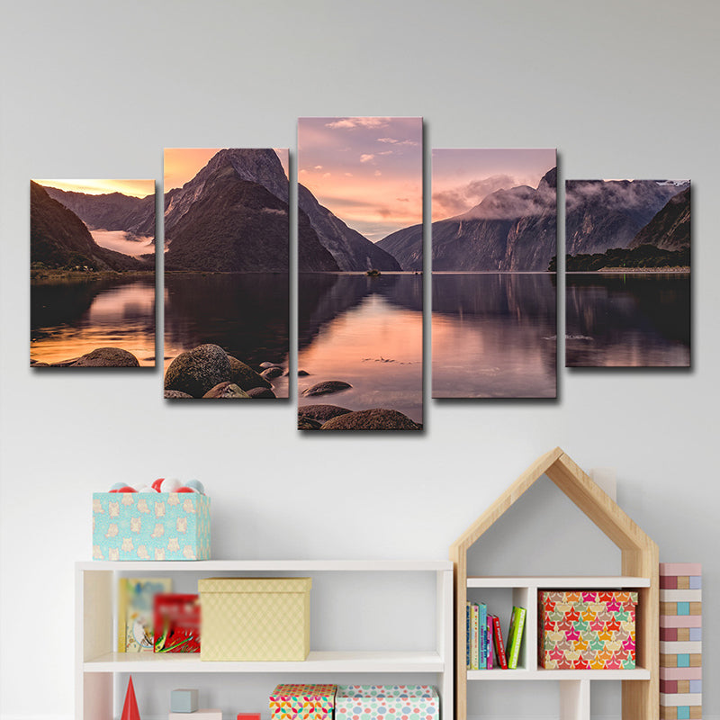 Milford Sound Sunset View Canvas Print Multi-Piece Modern Bedroom Wall Art Decor Clearhalo 'Art Gallery' 'Canvas Art' 'Contemporary Art Gallery' 'Modern' Arts' 1600534