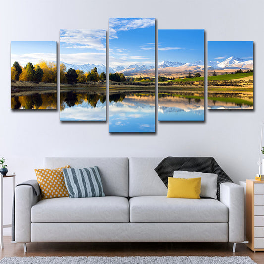 Canterbury Lake Landscape Wall Decor Contemporary Canvas Wall Art in Blue and Green Blue Clearhalo 'Art Gallery' 'Canvas Art' 'Contemporary Art Gallery' 'Modern' Arts' 1600547