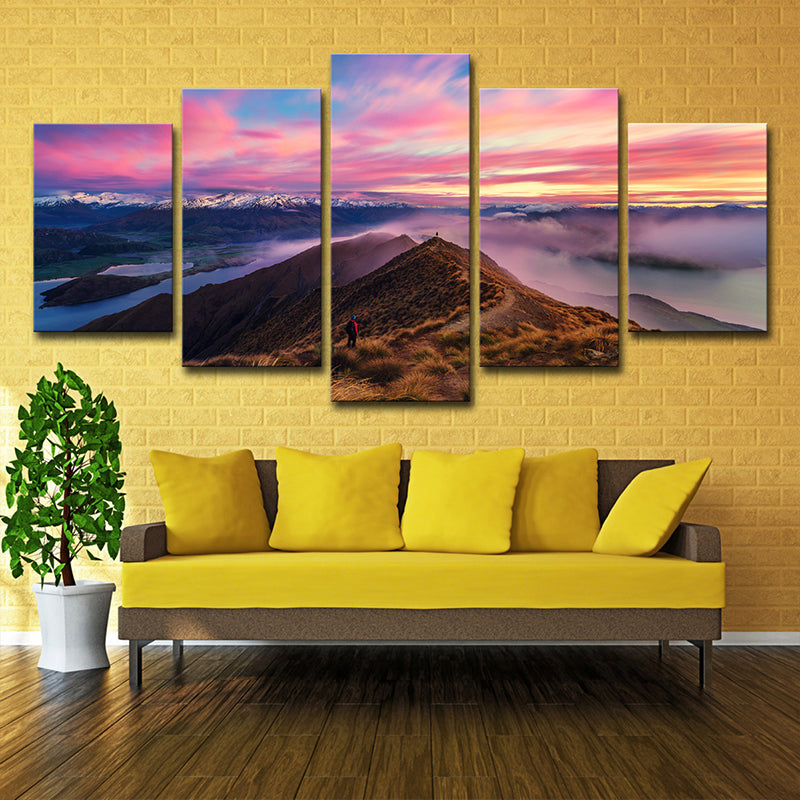Purple Evening Glow Canvas Art Mountain Skyline View Modern Multi-Piece Wall Decor Purple Clearhalo 'Art Gallery' 'Canvas Art' 'Contemporary Art Gallery' 'Modern' Arts' 1600554
