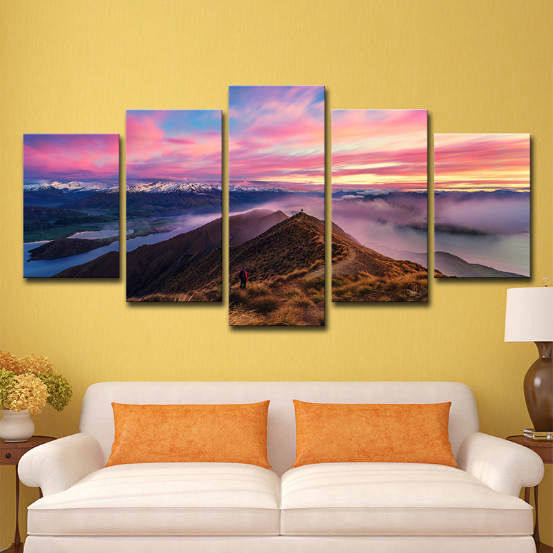 Purple Evening Glow Canvas Art Mountain Skyline View Modern Multi-Piece Wall Decor Clearhalo 'Art Gallery' 'Canvas Art' 'Contemporary Art Gallery' 'Modern' Arts' 1600555