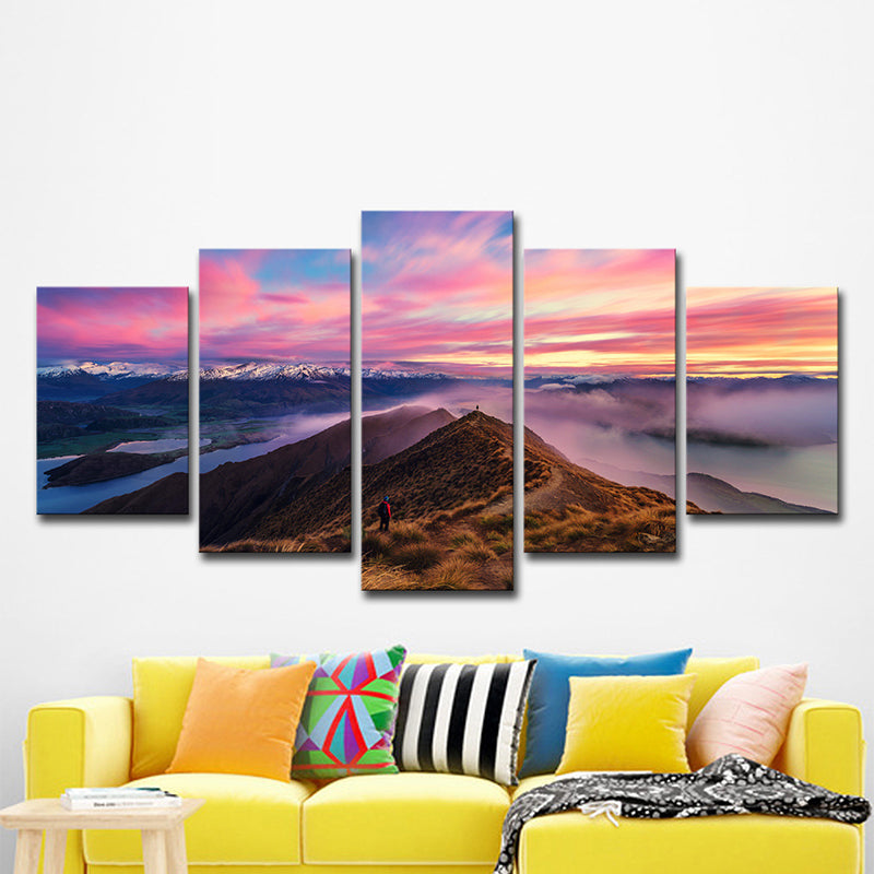 Purple Evening Glow Canvas Art Mountain Skyline View Modern Multi-Piece Wall Decor Clearhalo 'Art Gallery' 'Canvas Art' 'Contemporary Art Gallery' 'Modern' Arts' 1600556