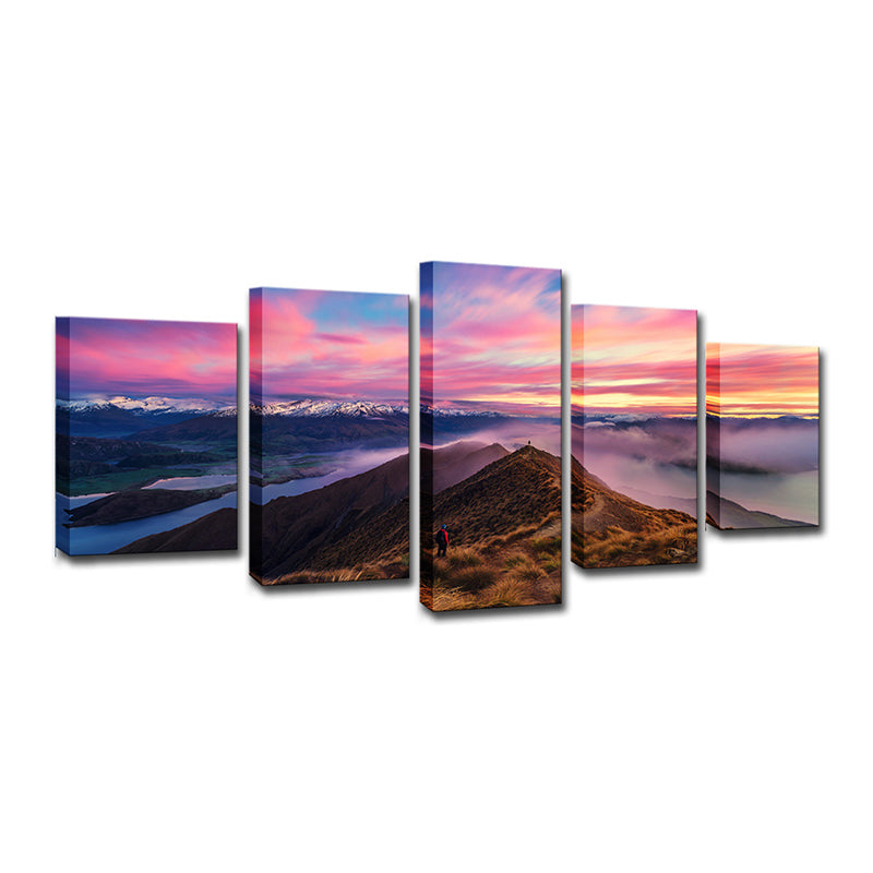 Purple Evening Glow Canvas Art Mountain Skyline View Modern Multi-Piece Wall Decor Clearhalo 'Art Gallery' 'Canvas Art' 'Contemporary Art Gallery' 'Modern' Arts' 1600557