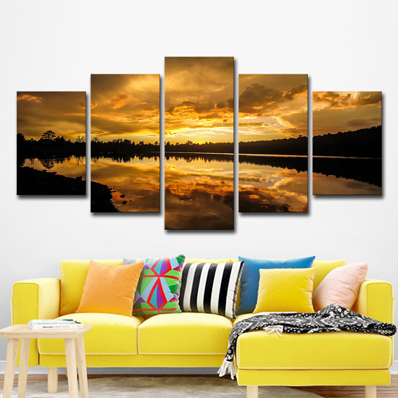 Yellow Contemporary Canvas Kaibab Lake Sundown Scenic Wall Art for Living Room Clearhalo 'Art Gallery' 'Canvas Art' 'Contemporary Art Gallery' 'Modern' Arts' 1600562