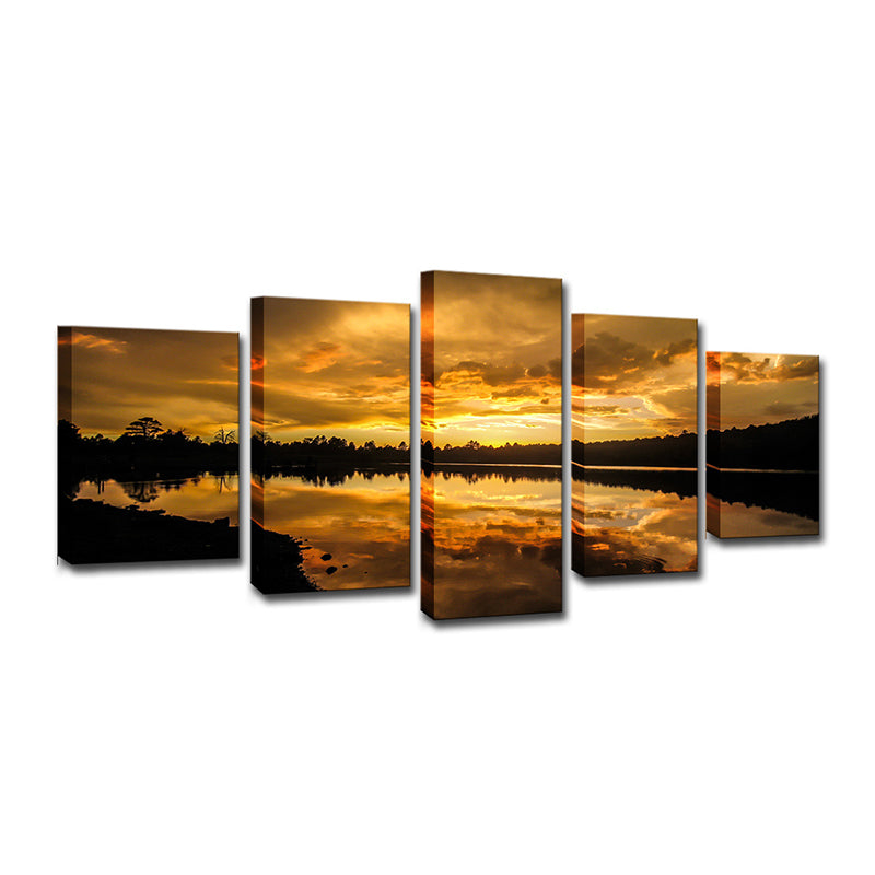 Yellow Contemporary Canvas Kaibab Lake Sundown Scenic Wall Art for Living Room Clearhalo 'Art Gallery' 'Canvas Art' 'Contemporary Art Gallery' 'Modern' Arts' 1600564