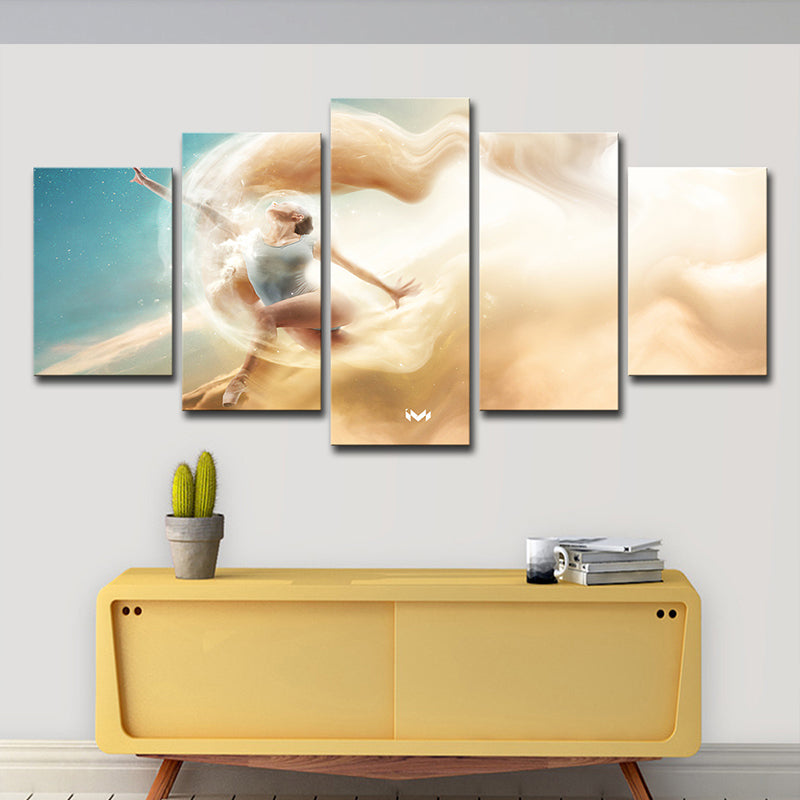 Multi-Piece Dancer Wall Art Modern Style Canvas Print in Light Brown for Girls Room - Light Brown - Clearhalo - 'Arts' - 'Canvas Art' - 1600582