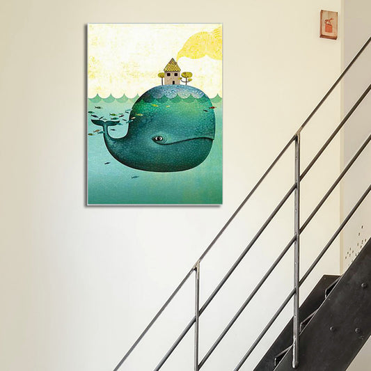 Pastel Color Kids Wall Art Sea Fish with Shelter Top Painting Canvas for Stairway Clearhalo 'Art Gallery' 'Canvas Art' 'Kids' Arts' 1600590