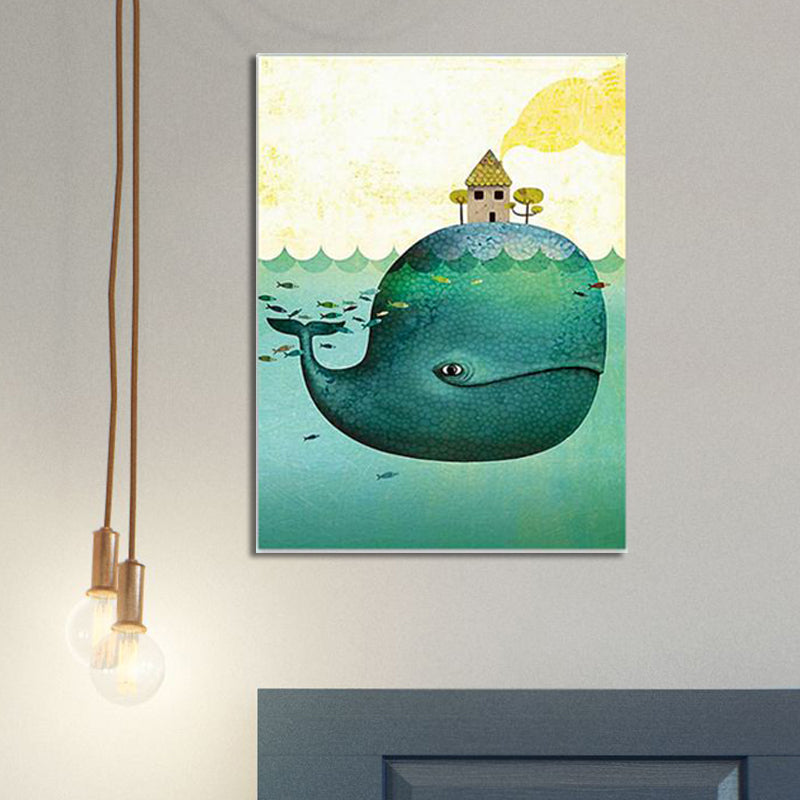 Pastel Color Kids Wall Art Sea Fish with Shelter Top Painting Canvas for Stairway Clearhalo 'Art Gallery' 'Canvas Art' 'Kids' Arts' 1600591