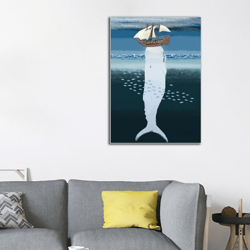 Pastel Color Kids Wall Art Sea Fish with Shelter Top Painting Canvas for Stairway Blue Clearhalo 'Art Gallery' 'Canvas Art' 'Kids' Arts' 1600595