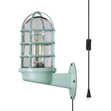 One Bulb Wall Light with Caged Shade Clear Glass Industrial Bathroom Sconce Lighting in Green with Plug-In Cord Clearhalo 'Art deco wall lights' 'Cast Iron' 'Glass' 'Industrial wall lights' 'Industrial' 'Middle century wall lights' 'Modern' 'Rustic wall lights' 'Tiffany' 'Traditional wall lights' 'Wall Lamps & Sconces' 'Wall Lights' Lighting' 160059