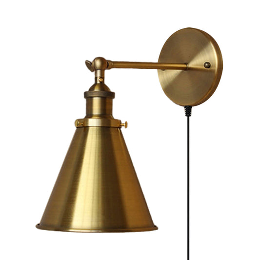 1 Bulb Tapered Wall Light Fixture Retro Style Brass Metal Wall Light with Plug-In Cord for Living Room Clearhalo 'Art deco wall lights' 'Cast Iron' 'Glass' 'Industrial wall lights' 'Industrial' 'Middle century wall lights' 'Modern' 'Rustic wall lights' 'Tiffany' 'Traditional wall lights' 'Wall Lamps & Sconces' 'Wall Lights' Lighting' 160093