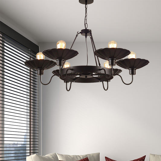 6 Heads Down/Up Light with Scalloped Shade Metallic Vintage Style Restaurant Chandelier Lighting in Black Black Up Clearhalo 'Cast Iron' 'Ceiling Lights' 'Chandeliers' 'Industrial Chandeliers' 'Industrial' 'Metal' 'Middle Century Chandeliers' 'Rustic Chandeliers' 'Tiffany' Lighting' 160154