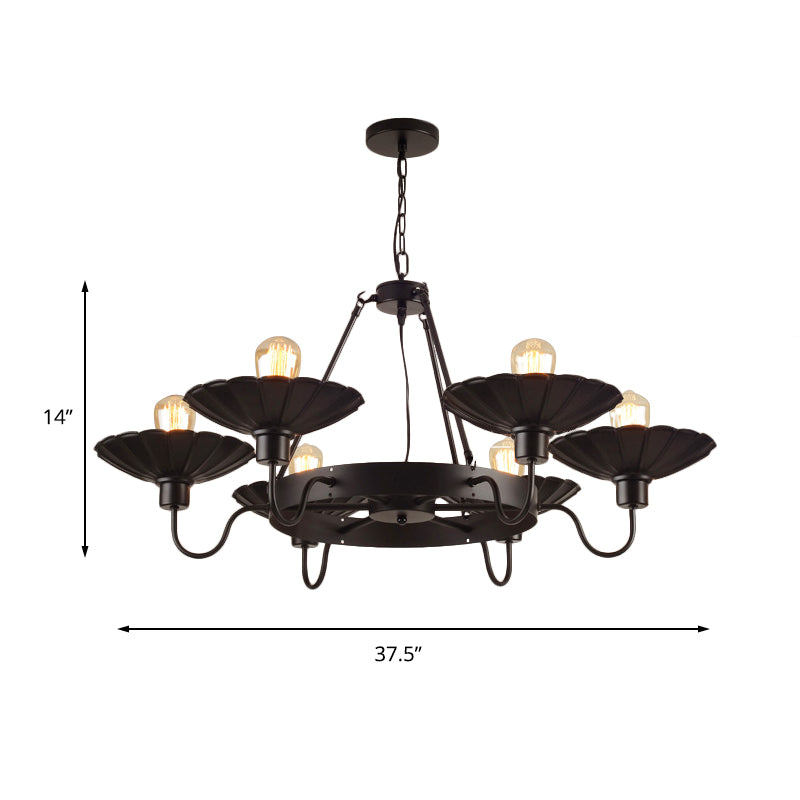 6 Heads Down/Up Light with Scalloped Shade Metallic Vintage Style Restaurant Chandelier Lighting in Black Clearhalo 'Cast Iron' 'Ceiling Lights' 'Chandeliers' 'Industrial Chandeliers' 'Industrial' 'Metal' 'Middle Century Chandeliers' 'Rustic Chandeliers' 'Tiffany' Lighting' 160157
