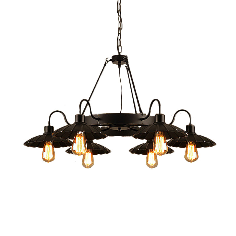 6 Heads Down/Up Light with Scalloped Shade Metallic Vintage Style Restaurant Chandelier Lighting in Black Clearhalo 'Cast Iron' 'Ceiling Lights' 'Chandeliers' 'Industrial Chandeliers' 'Industrial' 'Metal' 'Middle Century Chandeliers' 'Rustic Chandeliers' 'Tiffany' Lighting' 160161