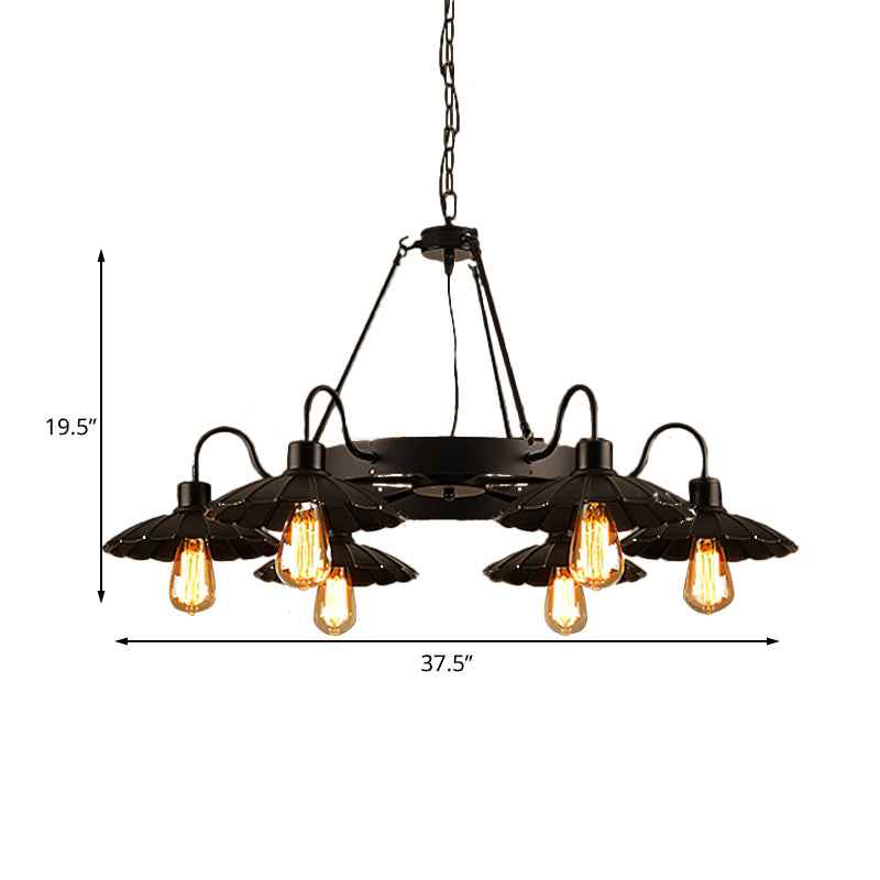 6 Heads Down/Up Light with Scalloped Shade Metallic Vintage Style Restaurant Chandelier Lighting in Black Clearhalo 'Cast Iron' 'Ceiling Lights' 'Chandeliers' 'Industrial Chandeliers' 'Industrial' 'Metal' 'Middle Century Chandeliers' 'Rustic Chandeliers' 'Tiffany' Lighting' 160162