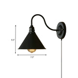 Retro Stylish Conical Wall Lighting 1 Bulb Metal Plug-In Sconce Lamp with Gooseneck Arm in Matte Black for Porch Clearhalo 'Art deco wall lights' 'Cast Iron' 'Glass' 'Industrial wall lights' 'Industrial' 'Middle century wall lights' 'Modern' 'Rustic wall lights' 'Tiffany' 'Traditional wall lights' 'Wall Lamps & Sconces' 'Wall Lights' Lighting' 160198