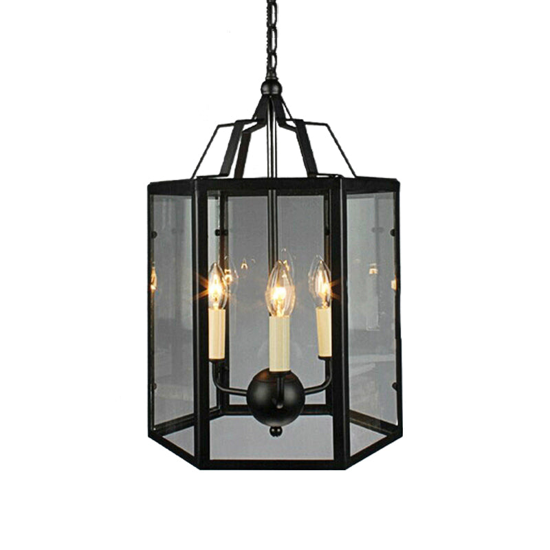 3-Light Clear Glass Hanging Chandelier Vintage Black/White Candle Pendant Light Fixture Clearhalo 'Ceiling Lights' 'Chandeliers' 'Glass shade' 'Glass' 'Industrial Chandeliers' 'Industrial' 'Middle Century Chandeliers' 'Pendant Lights' 'Tiffany' Lighting' 160282