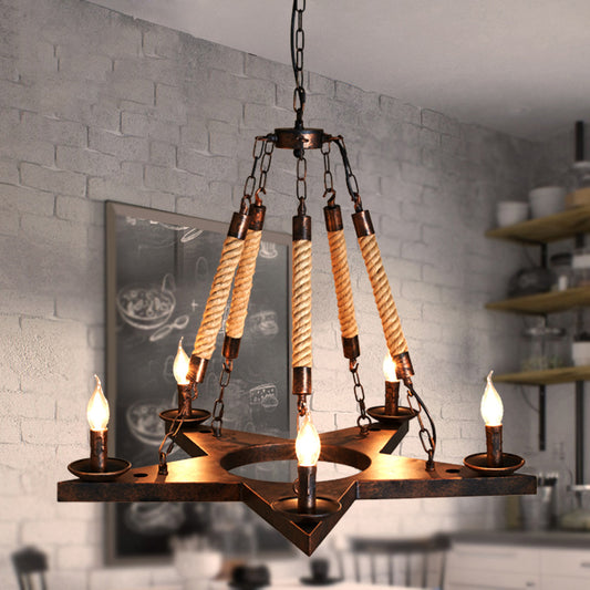 Metallic Star Chandelier Light with Open Bulb Rustic Stylish 5 Lights Restaurant Pendant Lamp in Rust Clearhalo 'Ceiling Lights' 'Chandeliers' 'Industrial Chandeliers' 'Industrial' 'Middle Century Chandeliers' 'Tiffany' Lighting' 160306