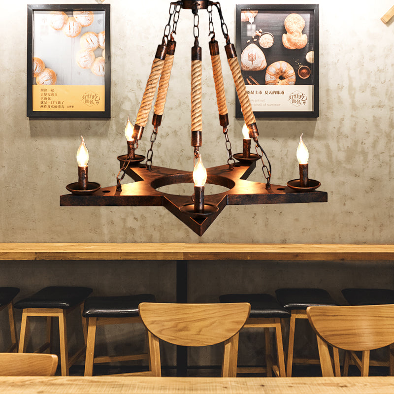 Metallic Star Chandelier Light with Open Bulb Rustic Stylish 5 Lights Restaurant Pendant Lamp in Rust Rust Clearhalo 'Ceiling Lights' 'Chandeliers' 'Industrial Chandeliers' 'Industrial' 'Middle Century Chandeliers' 'Tiffany' Lighting' 160307