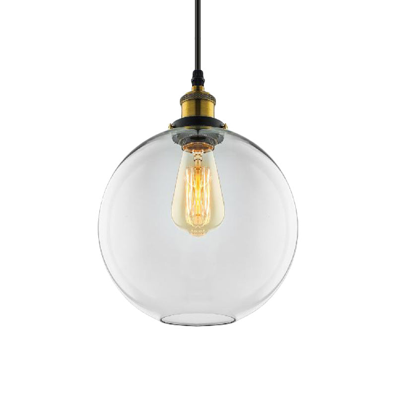 1 Light Pendant Lighting Industrial Globe Clear Glass Hanging Light Kit in Antique Brass with Plug Clearhalo 'Art Deco Pendants' 'Cast Iron' 'Ceiling Lights' 'Ceramic' 'Crystal' 'Industrial Pendants' 'Industrial' 'Metal' 'Middle Century Pendants' 'Pendant Lights' 'Pendants' 'Tiffany' Lighting' 160363