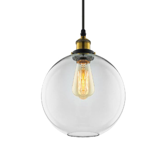 1 Light Pendant Lighting Industrial Globe Clear Glass Hanging Light Kit in Antique Brass with Plug Clearhalo 'Art Deco Pendants' 'Cast Iron' 'Ceiling Lights' 'Ceramic' 'Crystal' 'Industrial Pendants' 'Industrial' 'Metal' 'Middle Century Pendants' 'Pendant Lights' 'Pendants' 'Tiffany' Lighting' 160363