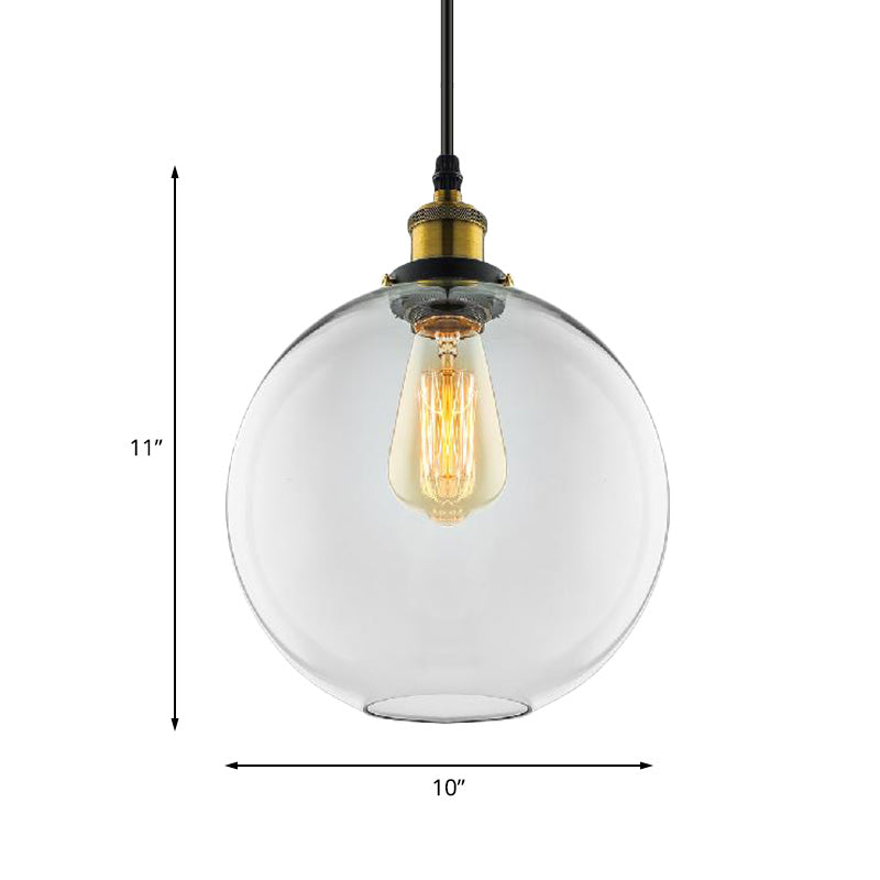 1 Light Pendant Lighting Industrial Globe Clear Glass Hanging Light Kit in Antique Brass with Plug Clearhalo 'Art Deco Pendants' 'Cast Iron' 'Ceiling Lights' 'Ceramic' 'Crystal' 'Industrial Pendants' 'Industrial' 'Metal' 'Middle Century Pendants' 'Pendant Lights' 'Pendants' 'Tiffany' Lighting' 160364