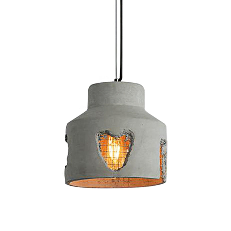 Ripple/Barrel/Loving Heart Shade Cement Hanging Light Industrial Style 1 Light Dining Room Pendant Light Fixture in Grey Clearhalo 'Ceiling Lights' 'Industrial Pendants' 'Industrial' 'Middle Century Pendants' 'Pendant Lights' 'Pendants' 'Tiffany' Lighting' 160427
