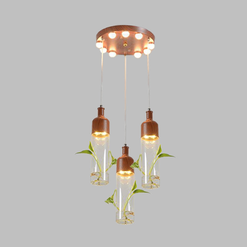 Antique Wine Bottle Cluster Pendant 3/5/7 Bulbs Metal LED Ceiling Light in Brown with Round/Linear Canopy Clearhalo 'Art Deco Pendants' 'Cast Iron' 'Ceiling Lights' 'Ceramic' 'Crystal' 'Industrial Pendants' 'Industrial' 'Metal' 'Middle Century Pendants' 'Pendant Lights' 'Pendants' 'Tiffany' Lighting' 1604271