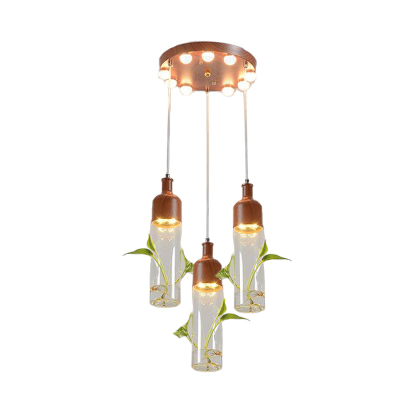 Antique Wine Bottle Cluster Pendant 3/5/7 Bulbs Metal LED Ceiling Light in Brown with Round/Linear Canopy Clearhalo 'Art Deco Pendants' 'Cast Iron' 'Ceiling Lights' 'Ceramic' 'Crystal' 'Industrial Pendants' 'Industrial' 'Metal' 'Middle Century Pendants' 'Pendant Lights' 'Pendants' 'Tiffany' Lighting' 1604272