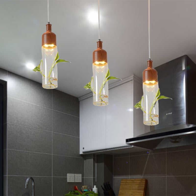 Antique Wine Bottle Cluster Pendant 3/5/7 Bulbs Metal LED Ceiling Light in Brown with Round/Linear Canopy 3 Brown Linear Clearhalo 'Art Deco Pendants' 'Cast Iron' 'Ceiling Lights' 'Ceramic' 'Crystal' 'Industrial Pendants' 'Industrial' 'Metal' 'Middle Century Pendants' 'Pendant Lights' 'Pendants' 'Tiffany' Lighting' 1604274