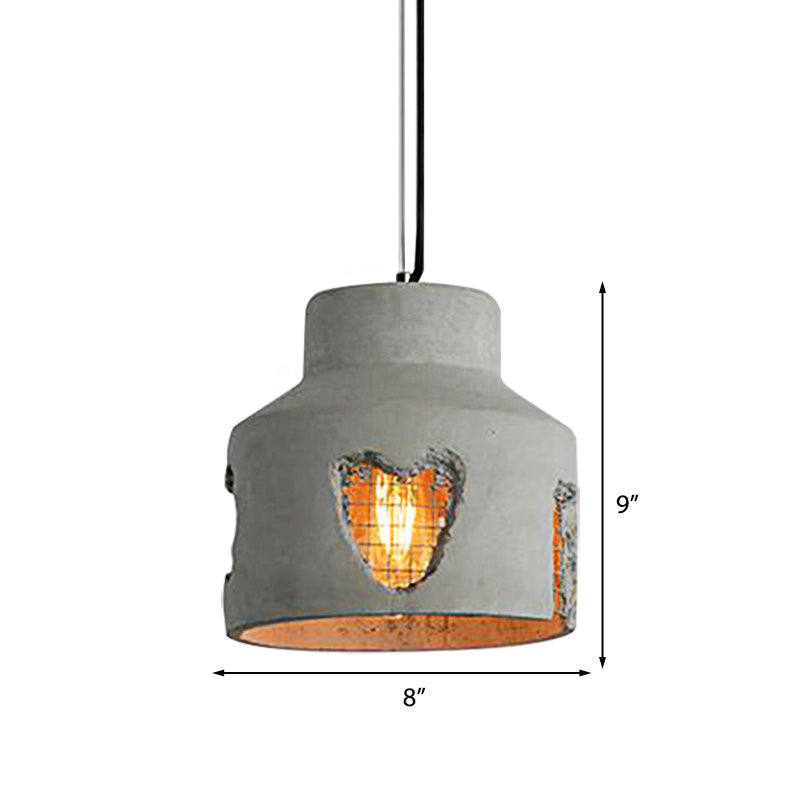 Ripple/Barrel/Loving Heart Shade Cement Hanging Light Industrial Style 1 Light Dining Room Pendant Light Fixture in Grey Clearhalo 'Ceiling Lights' 'Industrial Pendants' 'Industrial' 'Middle Century Pendants' 'Pendant Lights' 'Pendants' 'Tiffany' Lighting' 160428