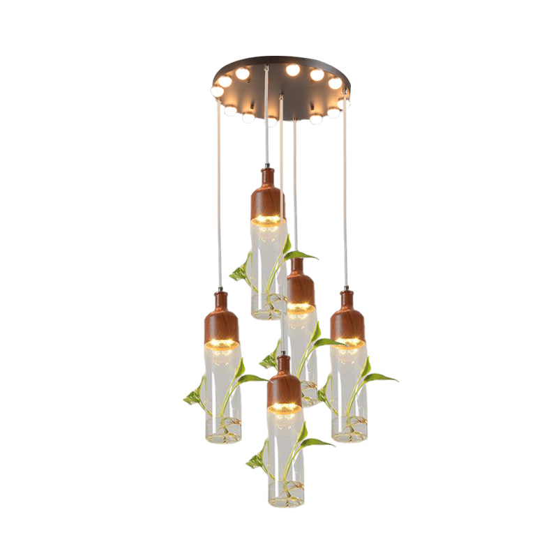 Antique Wine Bottle Cluster Pendant 3/5/7 Bulbs Metal LED Ceiling Light in Brown with Round/Linear Canopy Clearhalo 'Art Deco Pendants' 'Cast Iron' 'Ceiling Lights' 'Ceramic' 'Crystal' 'Industrial Pendants' 'Industrial' 'Metal' 'Middle Century Pendants' 'Pendant Lights' 'Pendants' 'Tiffany' Lighting' 1604280