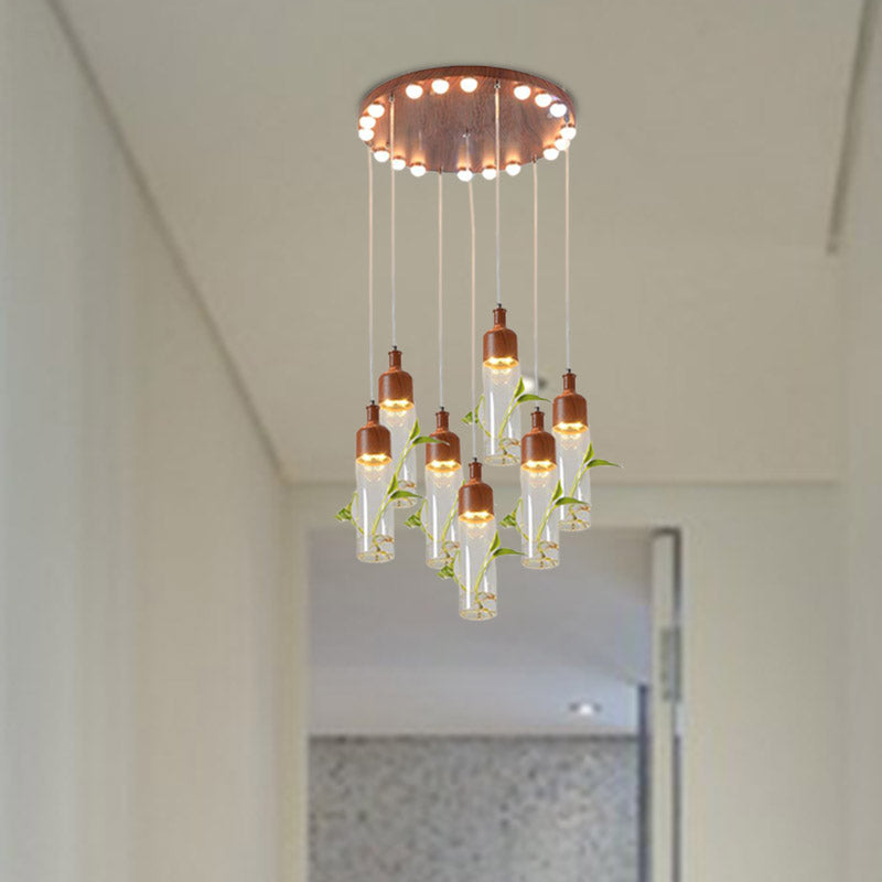 Antique Wine Bottle Cluster Pendant 3/5/7 Bulbs Metal LED Ceiling Light in Brown with Round/Linear Canopy Clearhalo 'Art Deco Pendants' 'Cast Iron' 'Ceiling Lights' 'Ceramic' 'Crystal' 'Industrial Pendants' 'Industrial' 'Metal' 'Middle Century Pendants' 'Pendant Lights' 'Pendants' 'Tiffany' Lighting' 1604287