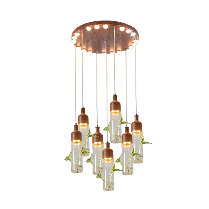 Antique Wine Bottle Cluster Pendant 3/5/7 Bulbs Metal LED Ceiling Light in Brown with Round/Linear Canopy Clearhalo 'Art Deco Pendants' 'Cast Iron' 'Ceiling Lights' 'Ceramic' 'Crystal' 'Industrial Pendants' 'Industrial' 'Metal' 'Middle Century Pendants' 'Pendant Lights' 'Pendants' 'Tiffany' Lighting' 1604288