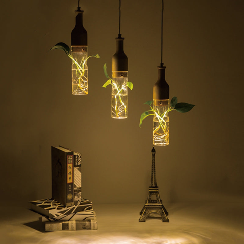3 Bulbs Clear Glass Multi Light Pendant Industrial Wood Wine Bottle Restaurant Suspension Lighting Wood Clearhalo 'Ceiling Lights' 'Glass shade' 'Glass' 'Industrial Pendants' 'Industrial' 'Middle Century Pendants' 'Pendant Lights' 'Pendants' 'Tiffany' Lighting' 1604294