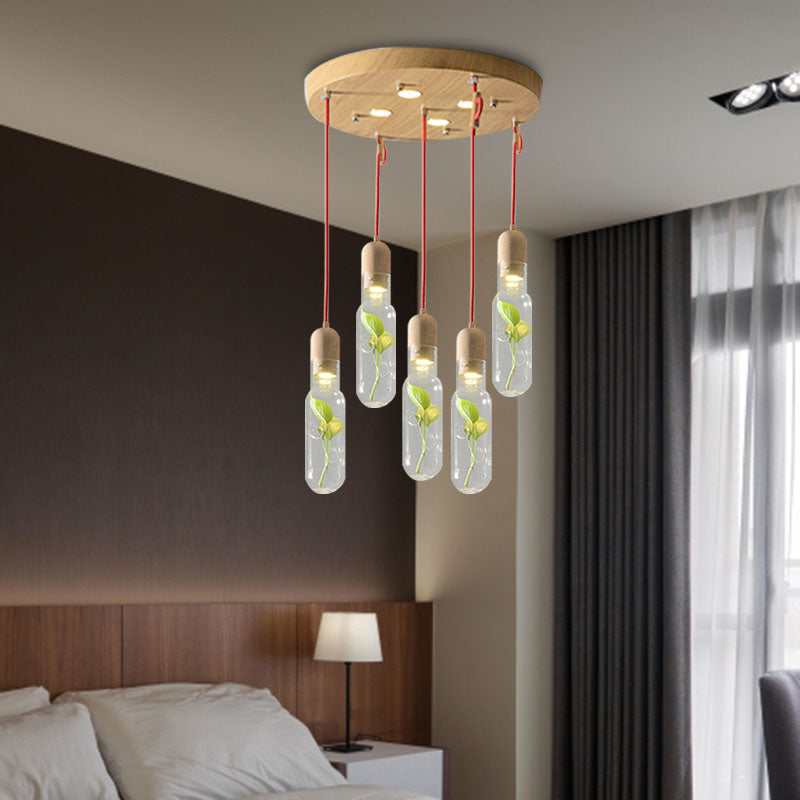 Wood 3/5/7 Bulbs Cluster Pendant Antique Metal Bottle LED Ceiling Lamp with Plant Container for Living Room Clearhalo 'Art Deco Pendants' 'Cast Iron' 'Ceiling Lights' 'Ceramic' 'Crystal' 'Industrial Pendants' 'Industrial' 'Metal' 'Middle Century Pendants' 'Pendant Lights' 'Pendants' 'Tiffany' Lighting' 1604314