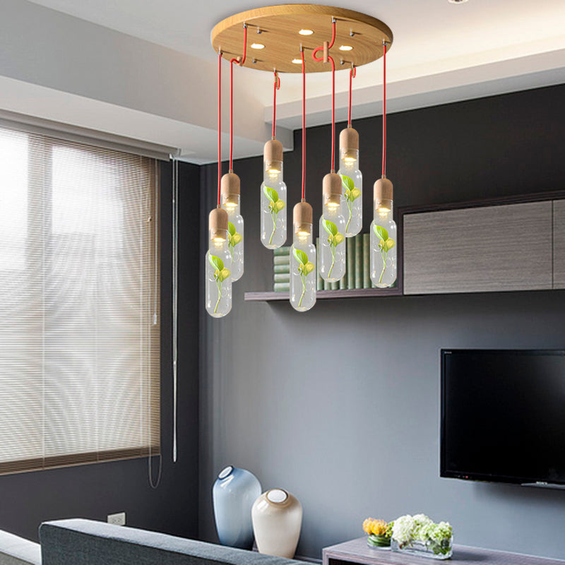 Wood 3/5/7 Bulbs Cluster Pendant Antique Metal Bottle LED Ceiling Lamp with Plant Container for Living Room Clearhalo 'Art Deco Pendants' 'Cast Iron' 'Ceiling Lights' 'Ceramic' 'Crystal' 'Industrial Pendants' 'Industrial' 'Metal' 'Middle Century Pendants' 'Pendant Lights' 'Pendants' 'Tiffany' Lighting' 1604318