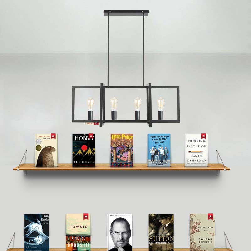 Black 4 Heads Island Pendant Industrial Metal Rectangle Hanging Ceiling Light for Living Room Clearhalo 'Ceiling Lights' 'Island Lights' Lighting' 1604794