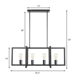 Black 4 Heads Island Pendant Industrial Metal Rectangle Hanging Ceiling Light for Living Room Clearhalo 'Ceiling Lights' 'Island Lights' Lighting' 1604796