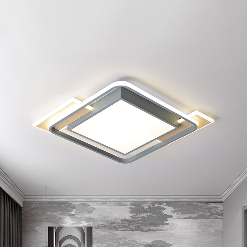 Grey Square Box Flush Mount Lighting Nordic Aluminum LED Ceiling Fixture with Frame Guard in Warm/White Light
