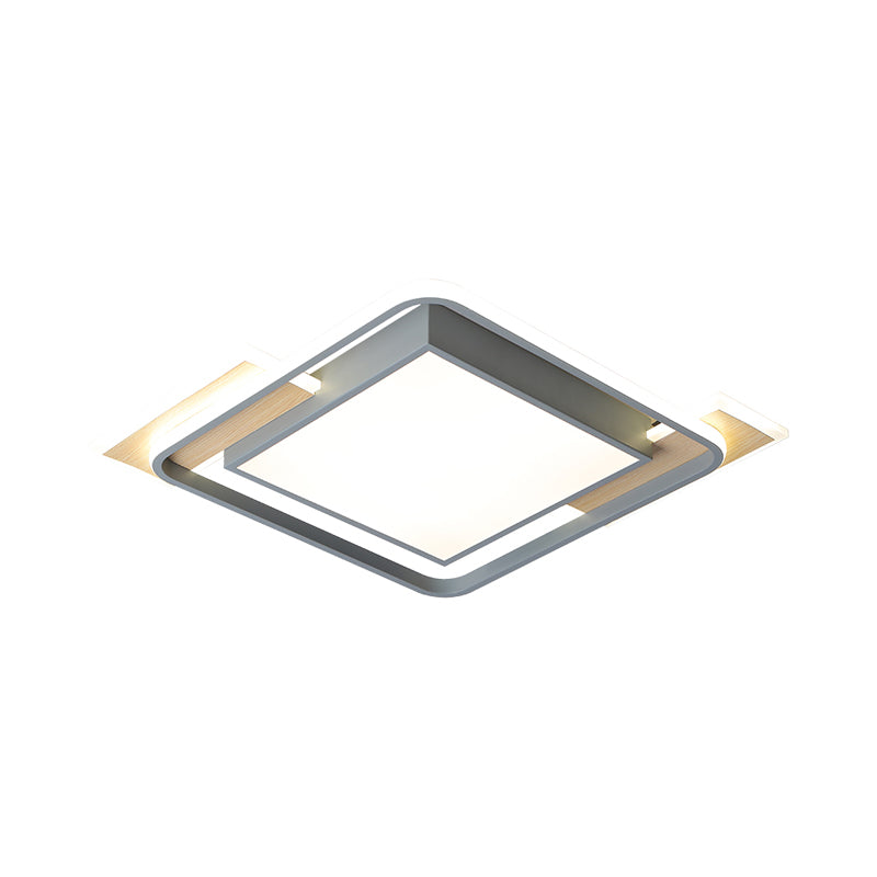 Grey Square Box Flush Mount Lighting Nordic Aluminum LED Ceiling Fixture with Frame Guard in Warm/White Light
