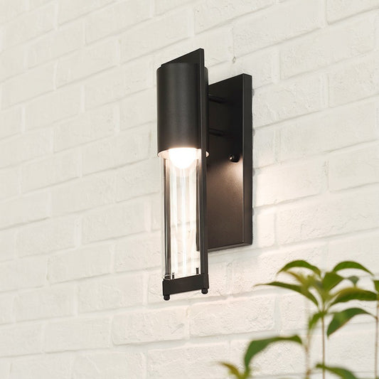1 Light Metal Wall Sconce Lamp Modern Black/Rust Tube Outdoor Wall Mounted Light with Clear Glass Shade Black Clearhalo 'Art deco wall lights' 'Cast Iron' 'Glass' 'Industrial wall lights' 'Industrial' 'Middle century wall lights' 'Modern' 'Rustic wall lights' 'Tiffany' 'Traditional wall lights' 'Wall Lamps & Sconces' 'Wall Lights' Lighting' 1604839