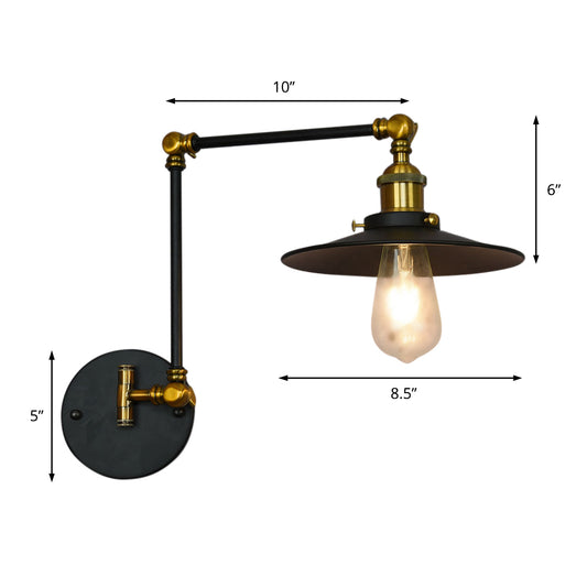 1 Head Saucer Wall Lighting Vintage Black Finish Metal Sconce Lamp with Adjustable Arm for Living Room Clearhalo 'Art deco wall lights' 'Cast Iron' 'Glass' 'Industrial wall lights' 'Industrial' 'Middle century wall lights' 'Modern' 'Rustic wall lights' 'Tiffany' 'Traditional wall lights' 'Wall Lamps & Sconces' 'Wall Lights' Lighting' 1604873