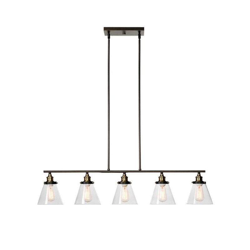 5 Heads Clear Glass Island Lighting Industrial Black Cone Shade Dining Room Hanging Chandelier Clearhalo 'Ceiling Lights' 'Island Lights' Lighting' 1604916