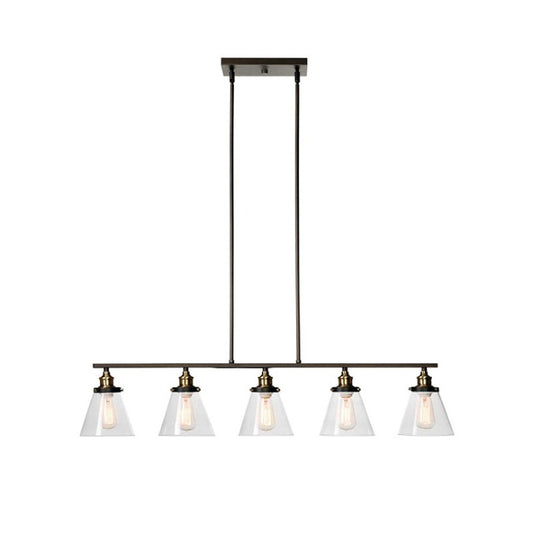 5 Heads Clear Glass Island Lighting Industrial Black Cone Shade Dining Room Hanging Chandelier Clearhalo 'Ceiling Lights' 'Island Lights' Lighting' 1604916
