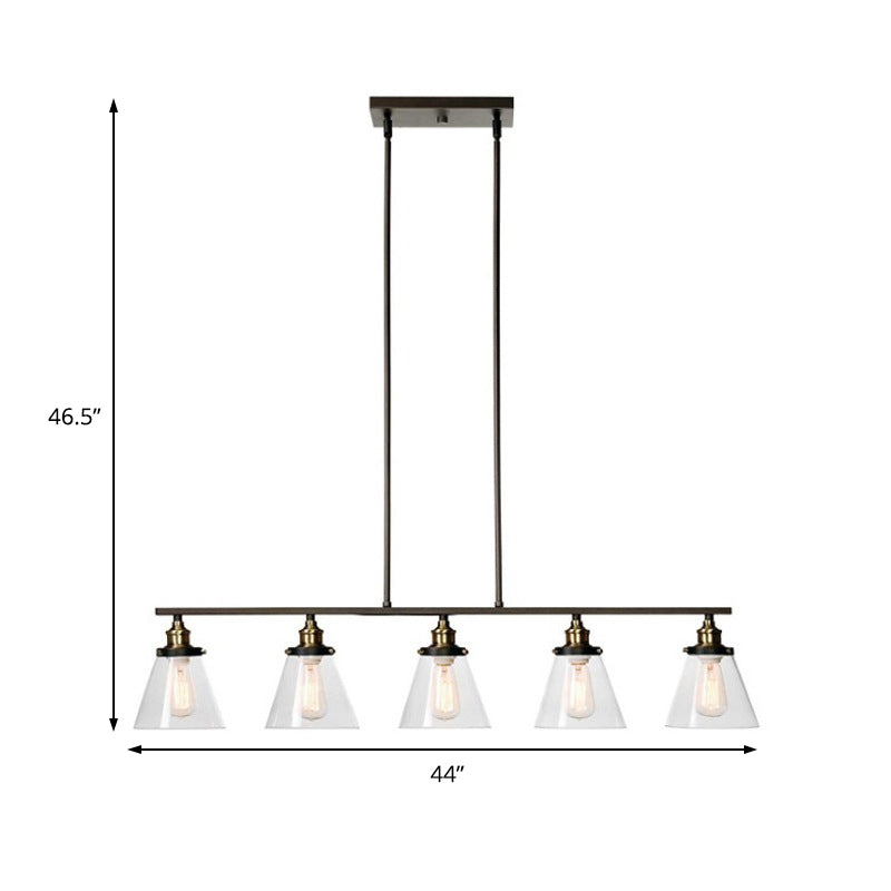 5 Heads Clear Glass Island Lighting Industrial Black Cone Shade Dining Room Hanging Chandelier Clearhalo 'Ceiling Lights' 'Island Lights' Lighting' 1604917