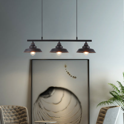 Barn Shade Dining Room Island Chandelier Industrial Metal 3 Bulbs Black Hanging Light Fixture Black Clearhalo 'Ceiling Lights' 'Island Lights' Lighting' 1604922