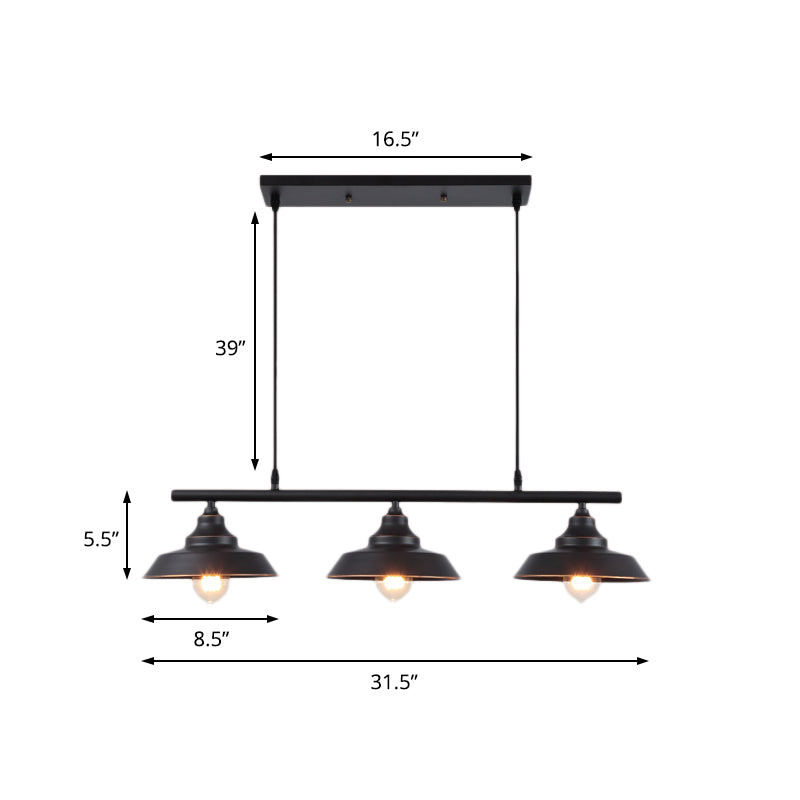 Barn Shade Dining Room Island Chandelier Industrial Metal 3 Bulbs Black Hanging Light Fixture Clearhalo 'Ceiling Lights' 'Island Lights' Lighting' 1604925