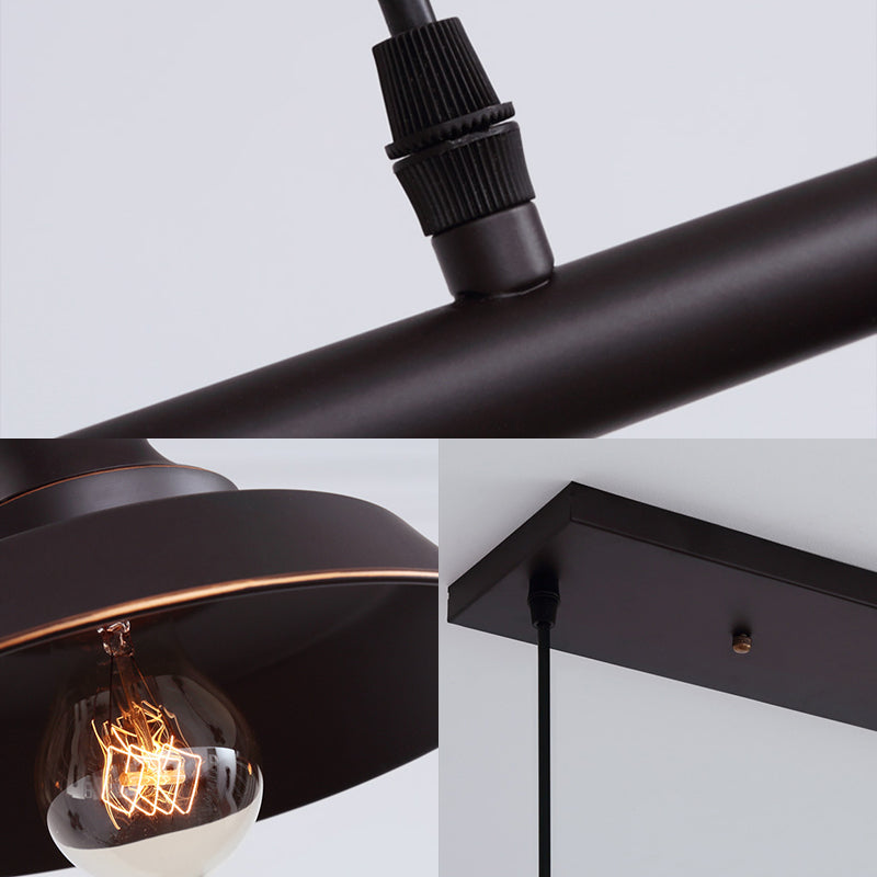 Barn Shade Dining Room Island Chandelier Industrial Metal 3 Bulbs Black Hanging Light Fixture Clearhalo 'Ceiling Lights' 'Island Lights' Lighting' 1604926